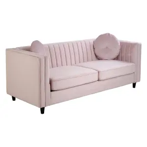 Interiors by Premier Farah 3 Seat Pink Velvet Sofa