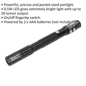 0.5W LED Aluminium Penlight - 2 x AAA Battery Powered - Pocket Sized Torch