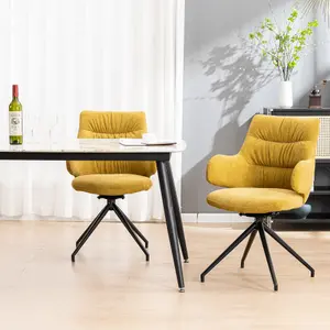 Eva Modern Velvet Dining Chair Swivel Padded Seat w High Arms Metal Leg Kitchen (Mustard)