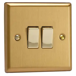 Varilight 2-Gang 10A 1- or 2-Way Rocker Switch Brushed Brass