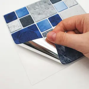 Walplus Stone Selection Blue And Grey Mosaic Wall Metallic Tile Sticker Set Multipack 120Pcs