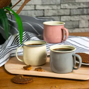 Argon Tableware - Coloured Enamel Belly Mugs - 375ml - Pack of 6 - 3 Colours