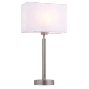 Table Lamp Matt Nickel Plate & Vintage White Fabric 60W E27 USB Socket