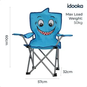 Kids Folding Deck Chair Blue Shark Animal Design Garden Camping Outdoors