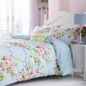 Canterbury Floral Reversible Double Duvet Cover Set with Pillowcases with Pillowcases Cornblue / Single - 1 Standard Pillowcase