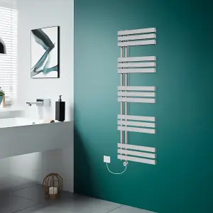 Rinse Bathrooms Designer Electric Thermostatic Heated Towel Rail D Shape Bathroom Ladder Style Radiator Warmer 1600x600mm Chrome