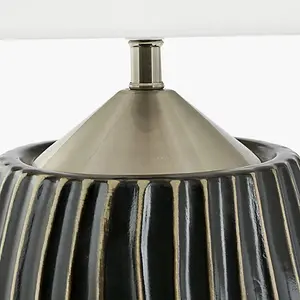 Black Textured Ceramic and Brushed Silver Table Lamp