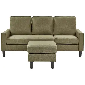 3 Seater Fabric Sofa with Ottoman Green AVESTA