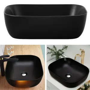 Bathroom Countertop Basin Oval Sit On Sink 455mm 45.5cm Black Ceramic Hapi