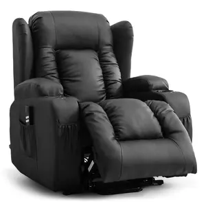 Caesar Dual Motor Electric Rise Recliner Bonded Leather Armchair Electric Lift Riser Chair (Black)