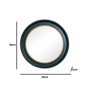 Melody Maison Large Round Black & Gold Wall Mirror - 80cm x 80cm