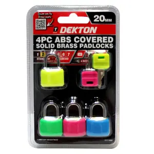 Dekton 4pc ABS Covered 20mm Steel Shackle Outdoor Security Padlock & Keys Alike