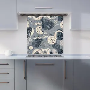 Abstract Moon and Stars Premium Glass Kitchen Splashback W900mm x H650mm