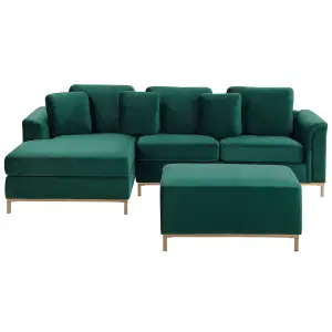 Right-Hand Corner Sofa with Ottoman OSLO Dark Green Velvet Right Hand