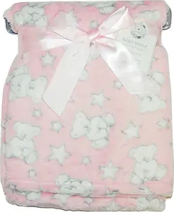 Baby Girl Soft Fleece Wrap Blanket Pram Cot Crib Moses Basket Pink Teddy