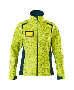 Mascot Accelerate Safe Ladies Fit Softshell Jacket with Reflectors (Hi-Vis Yellow/Dark Petroleum)  (XXXXX Large)