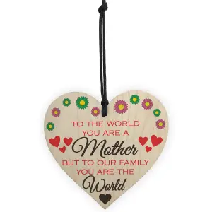 Red Ocean Mother You Are The World Wooden Hanging Heart Plaque