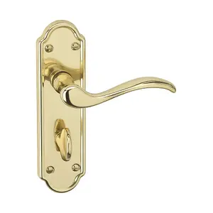 URBNLIVING 170mm Length 2 Pcs Lisbon Metal & Polished Brass Lever Latch Bathroom Door Handles Set