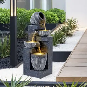 Outdoor Garden LED Water Fountain Water Feature Tiered Rockery Decor with Pump Solar Power