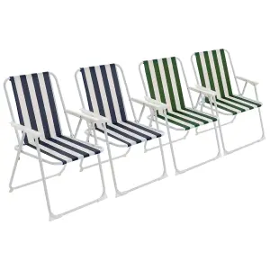 Harbour Housewares - Folding Metal Beach Chairs - Blue/Green Stripe - Pack of 4