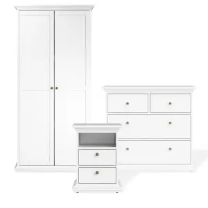 Paris Matt white 2 Drawer Bedside table (H)588mm (W)436mm (D)400mm