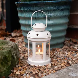 Nicola Spring - Metal Hanging Tealight Lantern - 16cm - Cream