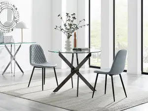 Furniturebox UK Novara 100cm Round Black Leg Dining Table & 2 New Grey Corona Black Leg Chairs