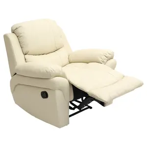 Madison Bonded Leather Recliner Armchair Sofa Home Lounge Chair Reclining Gaming (Cream)