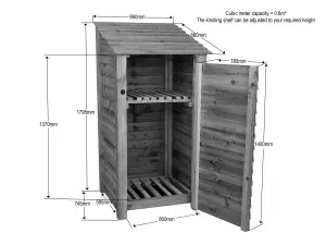 Wooden log store with door and kindling shelf W-99cm, H-180cm, D-88cm - natural (light green) finish