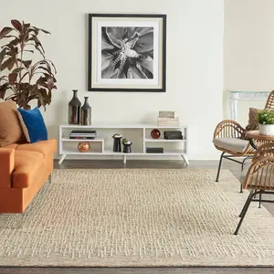 Beige Easy to Clean Abstract Geometrical Handmade Modern Wool Rug for Living Room, Bedroom - 236cm X 297cm