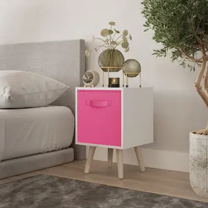 URBNLIVING 50cm Height Dark Pink 1-Drawer White Cube Shelving Unit with Scandinavian Pine Legs