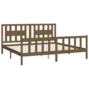 Berkfield Bed Frame with Headboard Honey Brown Solid Wood Pine 200x200 cm