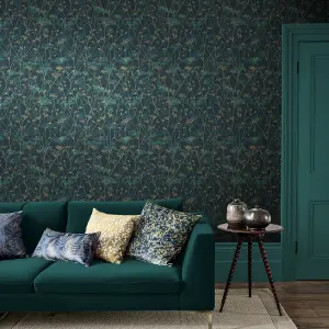 Clarissa Hulse Wild Chervil Kingfisher Blue & Gold effect Smooth Wallpaper