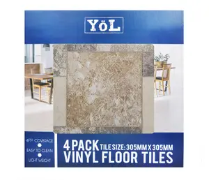 Floor Tiles Self Adhesive Vinyl Flooring Kitchen Bathroom Brown Beige Grey Mosaic Stone Brick Pack of 4 (0.37sqm)