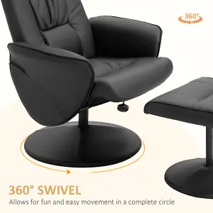 HOMCOM PU Leather Armchair and Footrest Swivel Recliner w/ Ottoman Black