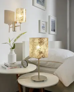 2 PACK Wall Light Colour Champagne Steel Circular Shade Gold Fabric E27 1x60W