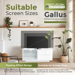 Centurion Supports Gallus High Gloss White with 2-Drawers up to 55" LED/OLED/LCD TV Cabinet with LED Lights