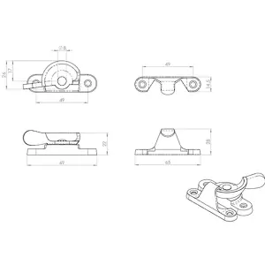 Fitch Pattern Sash Window Fastener 49mm Fixing Centres Polished Chrome