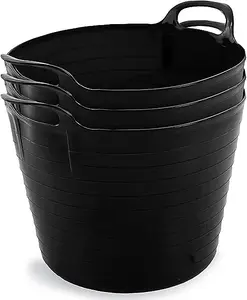 42L Black Flexi Tubs- Multi Purpose Flexible Storage Container Buckets- Set of 3