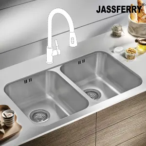 JASSFERRY Undermount Square Stainless Steel Kitchen Sink 2 Double Bowl