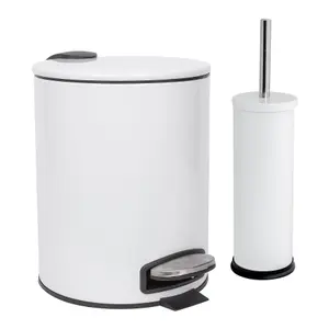 Harbour Housewares 2pc Round Stainless Steel Pedal Bin & Toilet Brush Set - 5L - White