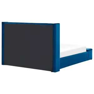 Velvet EU King Size Bed with Storage Bench Blue NOYERS