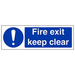 Fire Exit Keep Clear Mandatory Sign - Rigid Plastic - 300x100mm (x3)