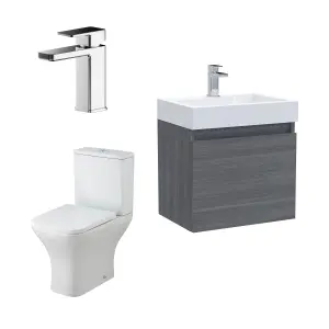 Cloakroom Suite - Vanity Unit, Tap and Toilet - Grey/Brass