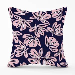 Pink Navy Floral Botanical Pattern Outdoor Cushion 45cm x 45cm