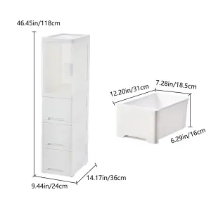 118cm H Slim Plastic Cabinet Storage Three Drawer Organizer with 2 Wheels in White