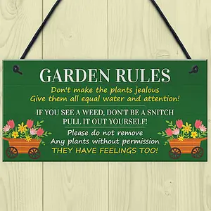 Red Ocean Garden Rules Funny Sign - Outdoor Decor For Your Garden, Garden Shed or Summer House  Funny Garden Signs