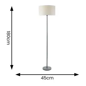 ValueLights Heather Grey Wood Single Stem Floor Lamp with Natural White Trim Fabric Drum Shade