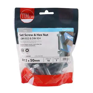 Timco - Set Screws & Hex Nuts - Grade 8.8 - Zinc (Size M12 x 50 - 18 Pieces)