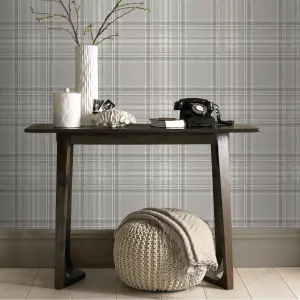 GoodHome Falcata Beige Fabric effect Checked Smooth Wallpaper Sample